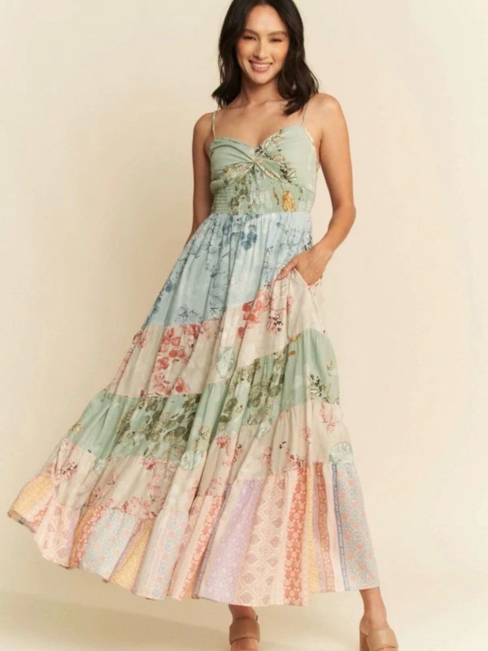 DAVI & DANI Pastel Patchwork Floral Maxi Dress